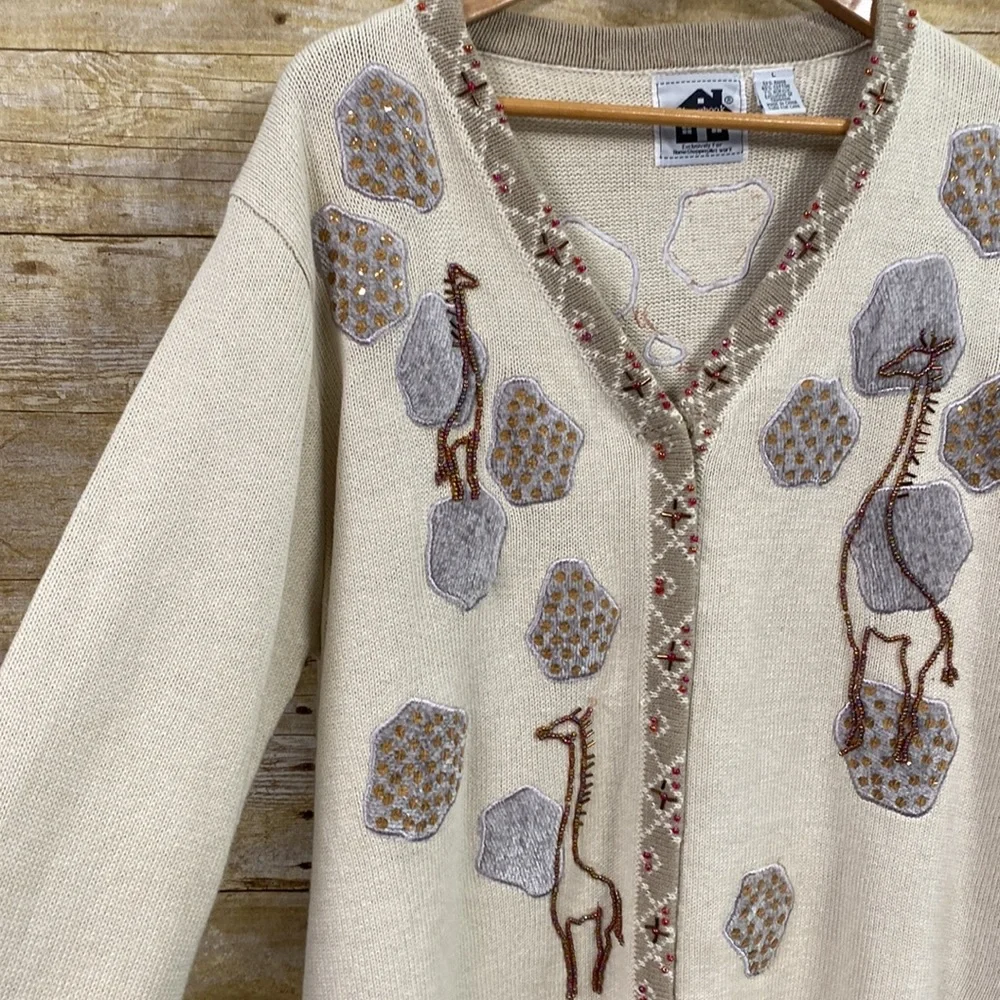 Vintage Storybook Knits cardigan sweater called Giraffe Language size large - Picture 5 of 11